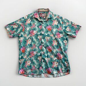 7 Downie St Couture Shirt Mens 6 Tropical Floral AOP Short Sleeve Button-Up